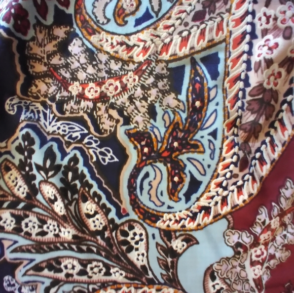 Stem & Vine Paisley Print Flared Sleeve Top Size 1X Boho Stretch Office Festival - Picture 8 of 10